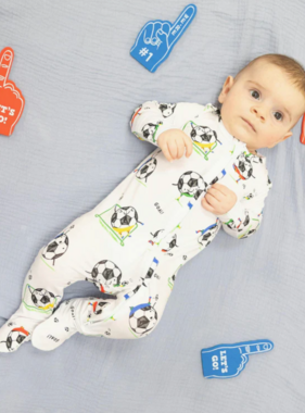Angel Dear Soccer Balls Playing Soccer Blue 2 Way Zipper Footie
