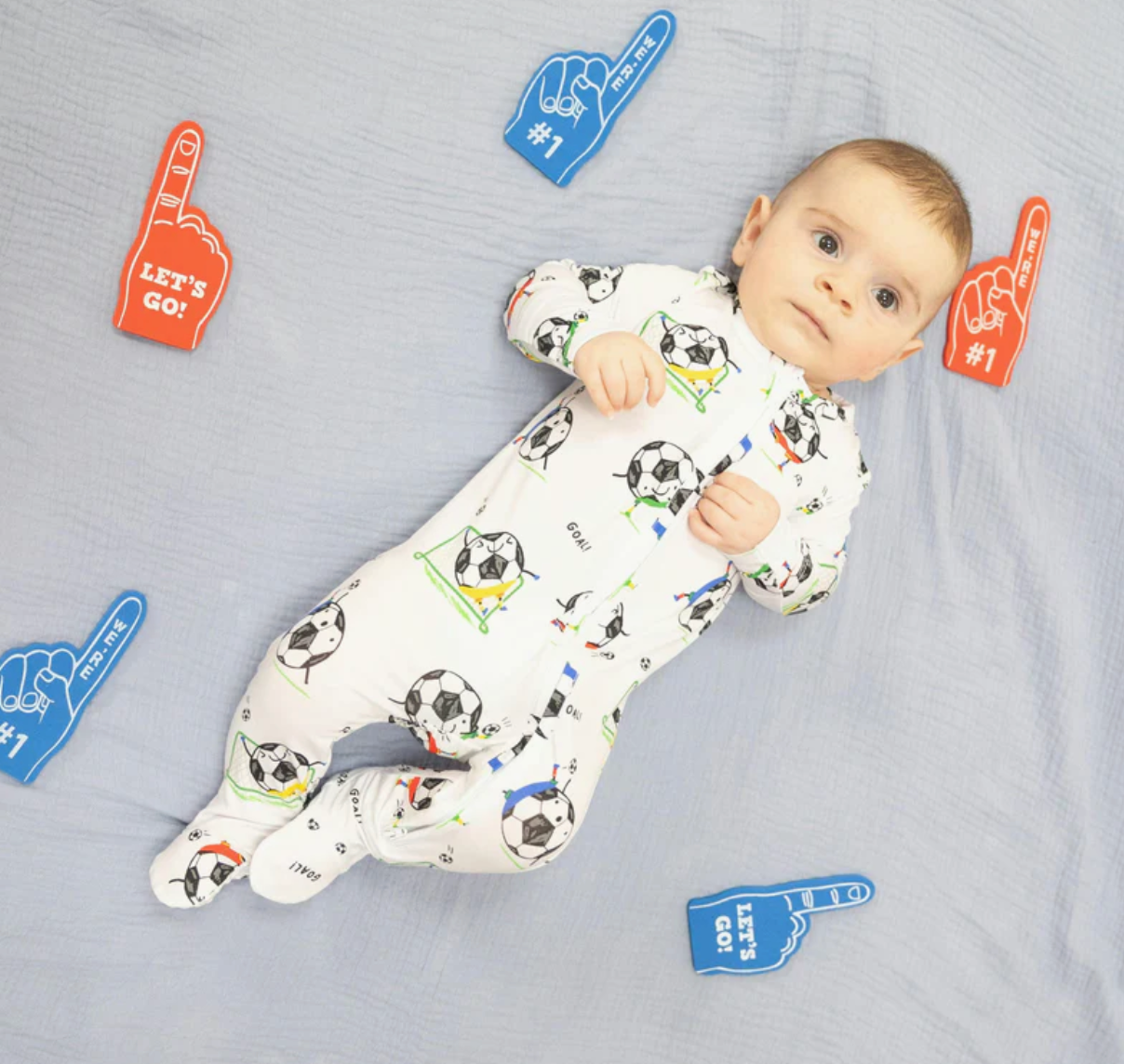 Angel Dear Soccer Balls Playing Soccer Blue 2 Way Zipper Footie