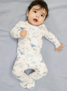 Angel Dear Watercolor Blue Whales 2 Way Zipper Footie