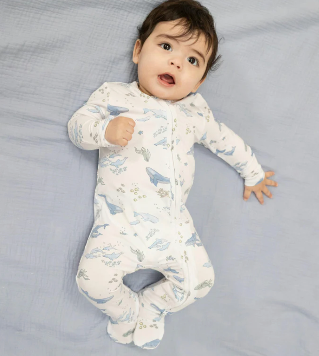Angel Dear Watercolor Blue Whales 2 Way Zipper Footie