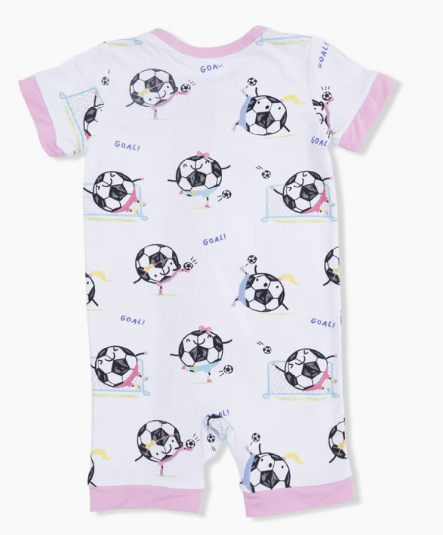Angel Dear Soccer Balls Playing Soccer Pink - Shortie  Romper