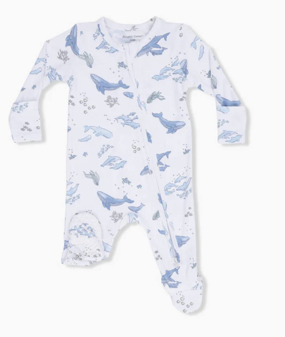 Angel Dear Watercolor Blue Whales 2 Way Zipper Footie