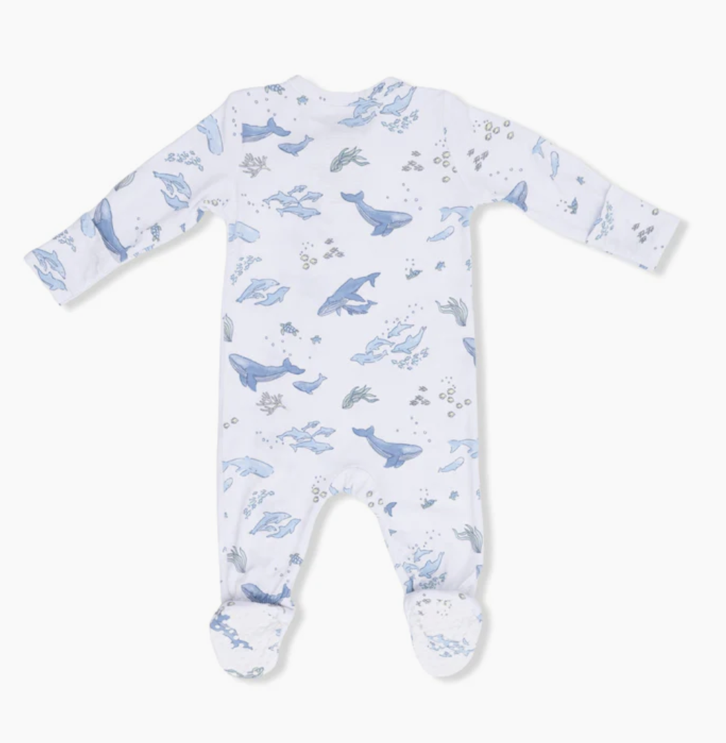 Angel Dear Watercolor Blue Whales 2 Way Zipper Footie