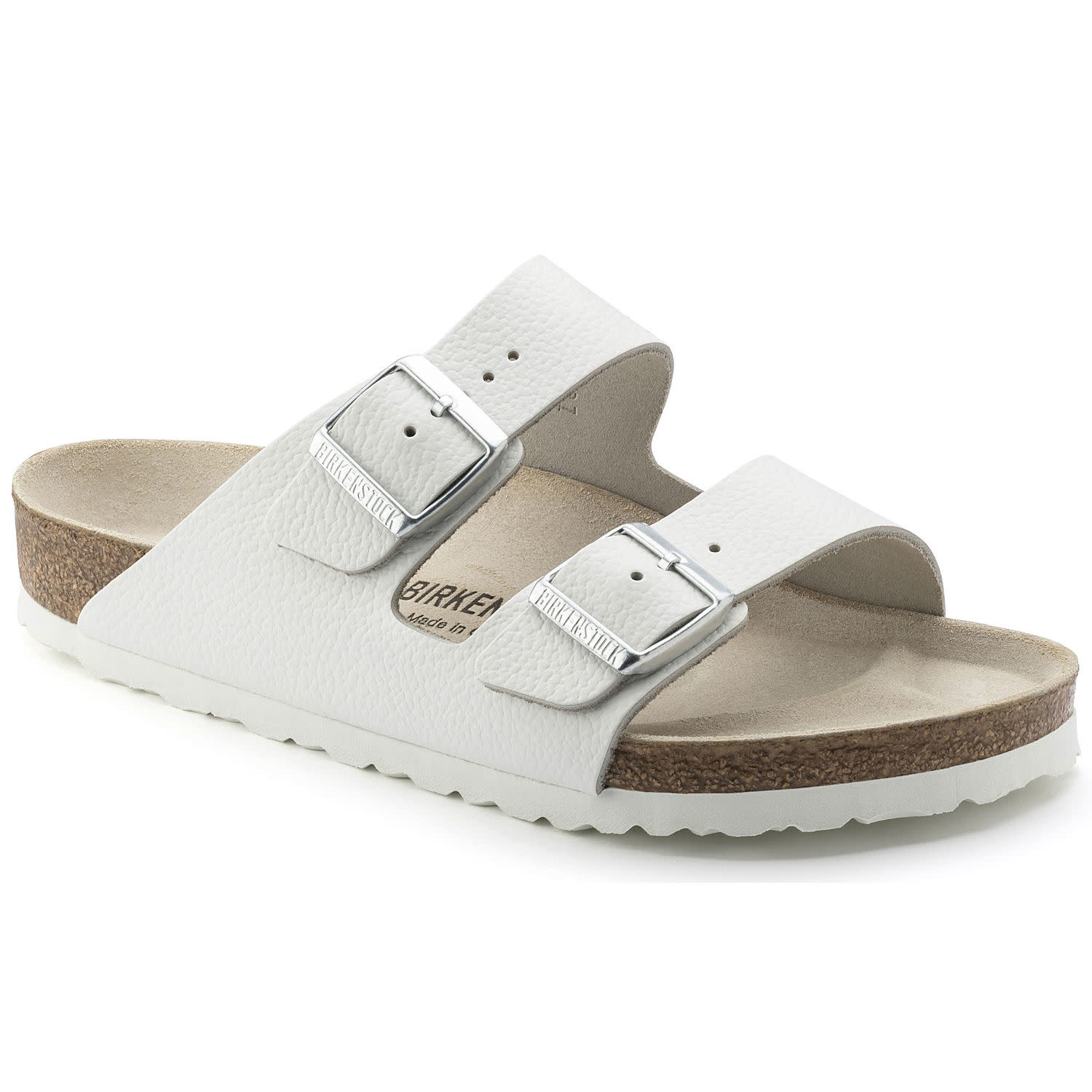 white leather birkenstock sandals