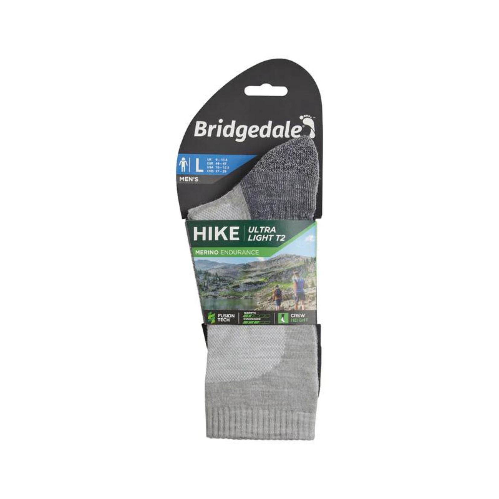Bridgedale Socks Hike Ultra Light  T2 Merino Performance  Crew Gunmetal 710099 866