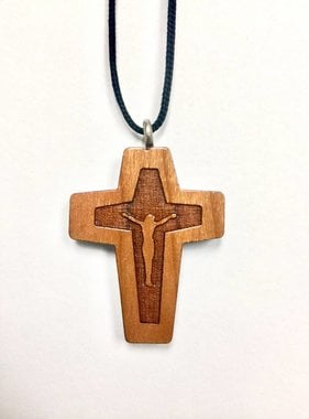Carved Corpus Wood Cross w/Cord