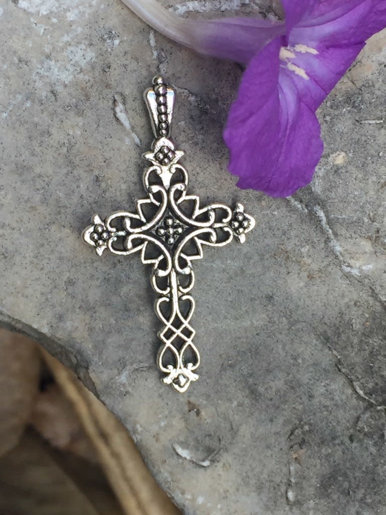 Fleur De Lis Metal Cross Pendant w/cord