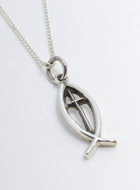 Ichthus w/Cross Sterling Silver Charm