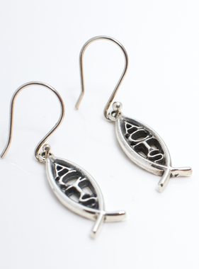 ACTS Vertical Ichthus Sterling Silver Earrings
