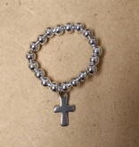 Silver Beaded Ring w/Cross Charm