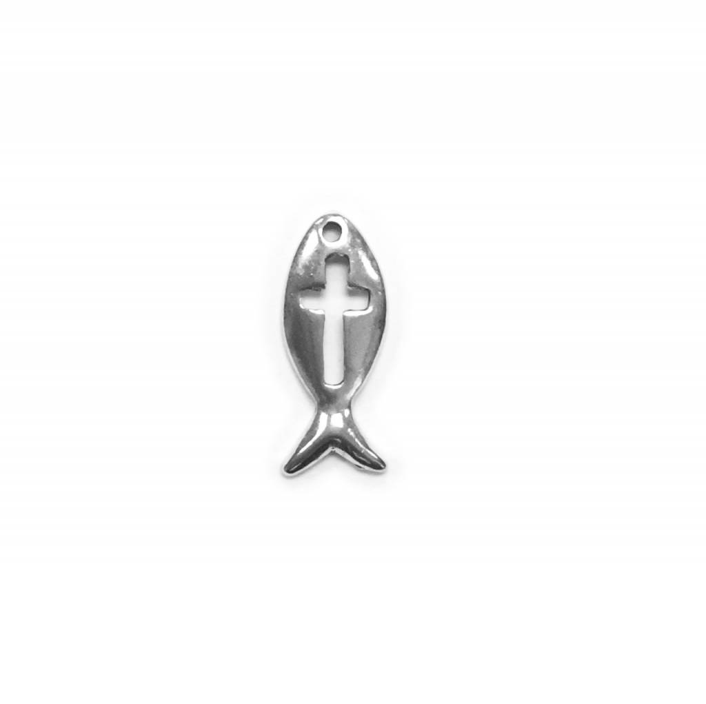 Vertical Fish w/Cut-Out Cross Metal Charm