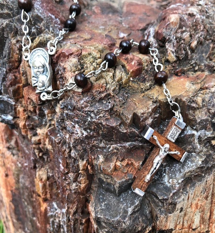 6mm Brown Wood Rosary w/wooden Crucifix
