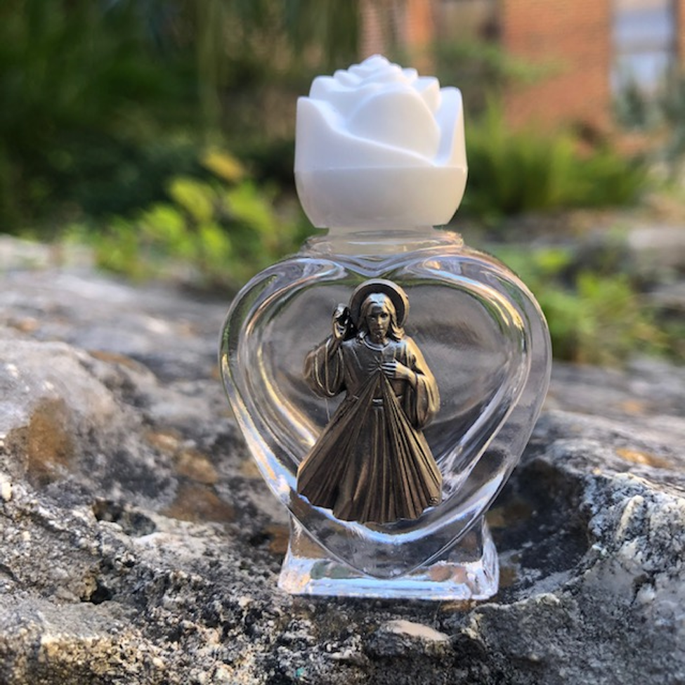 Pewter Divine Mercy Glass Bottle