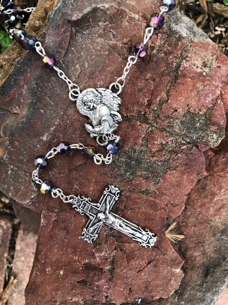 St Michael Amethyst Crystal Rosary