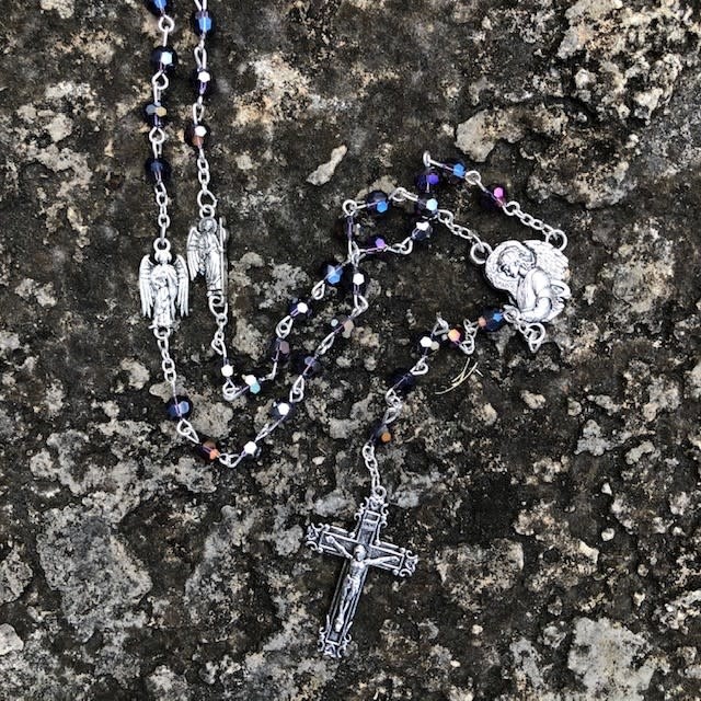 St Michael Amethyst Crystal Rosary