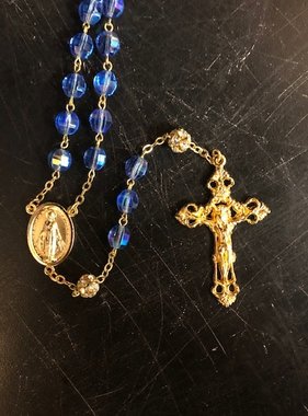 Blue and Gold Miraculous Mother Crystal Rosary