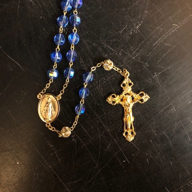 Blue and Gold Miraculous Mother Crystal Rosary