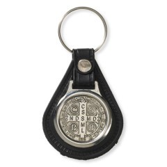 St. Benedict Black Leather Keychain