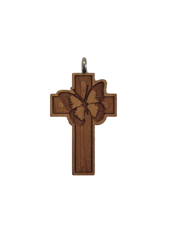 Butterfly Wood Cross w/Cord