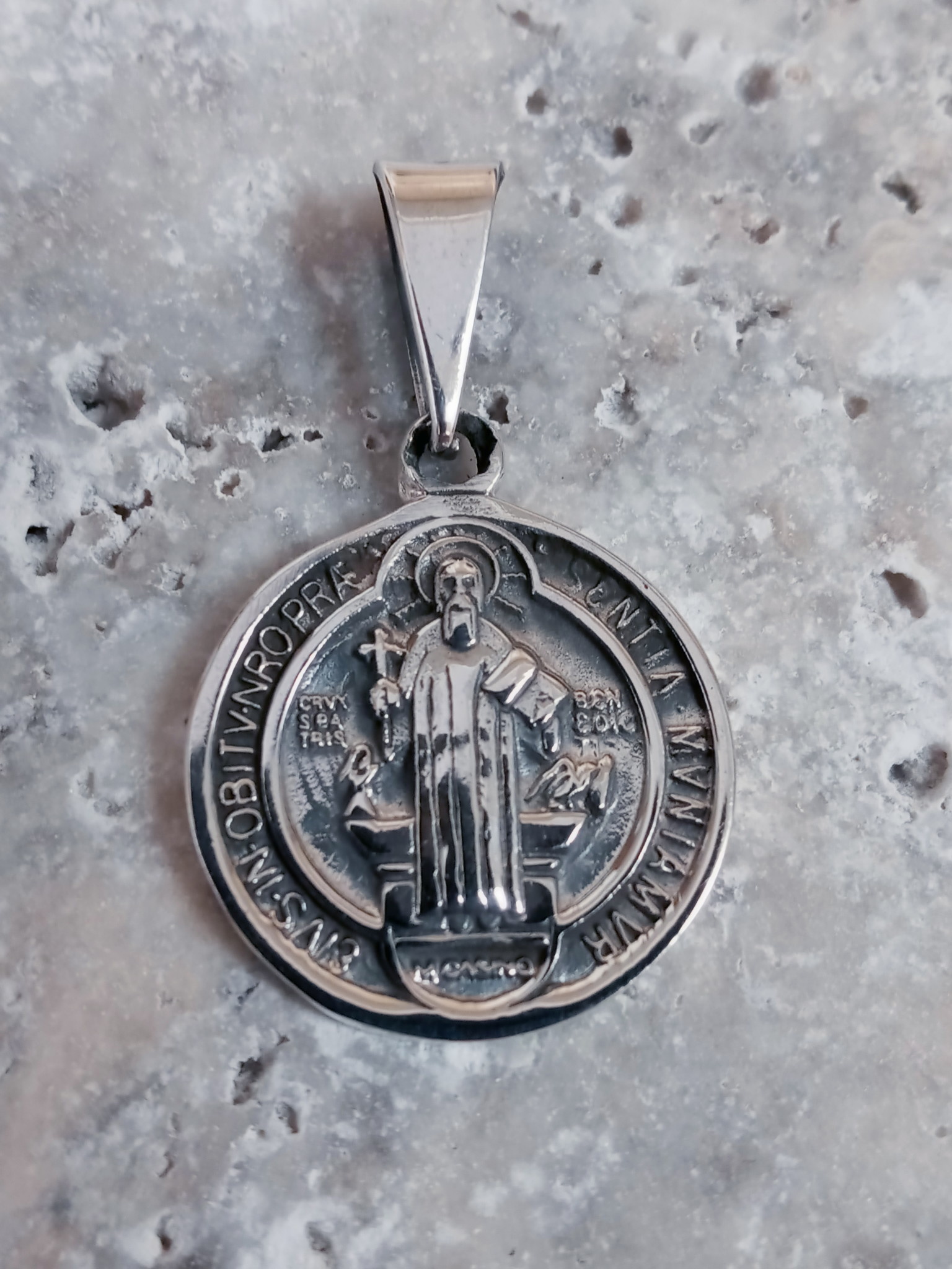 3/4" St Benedict Medal Sterling Silver Pendant