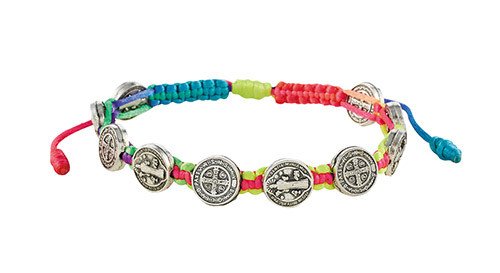 St Benedict Medals Rainbow Cord Bracelet