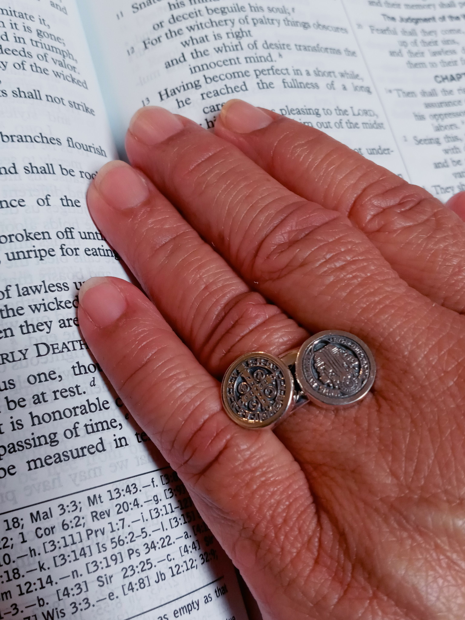 St Benedict Sterling Silver Double Medal Ring