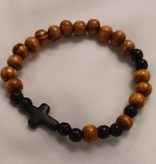 Wood Cross Bead Bracelet-Black