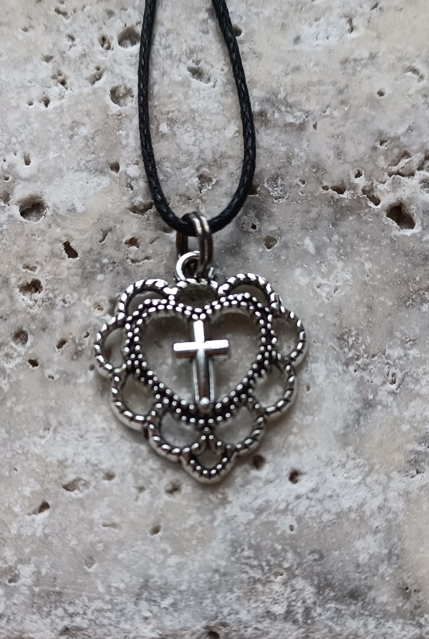 Cross Heart Pendant w/Cord 3/4"