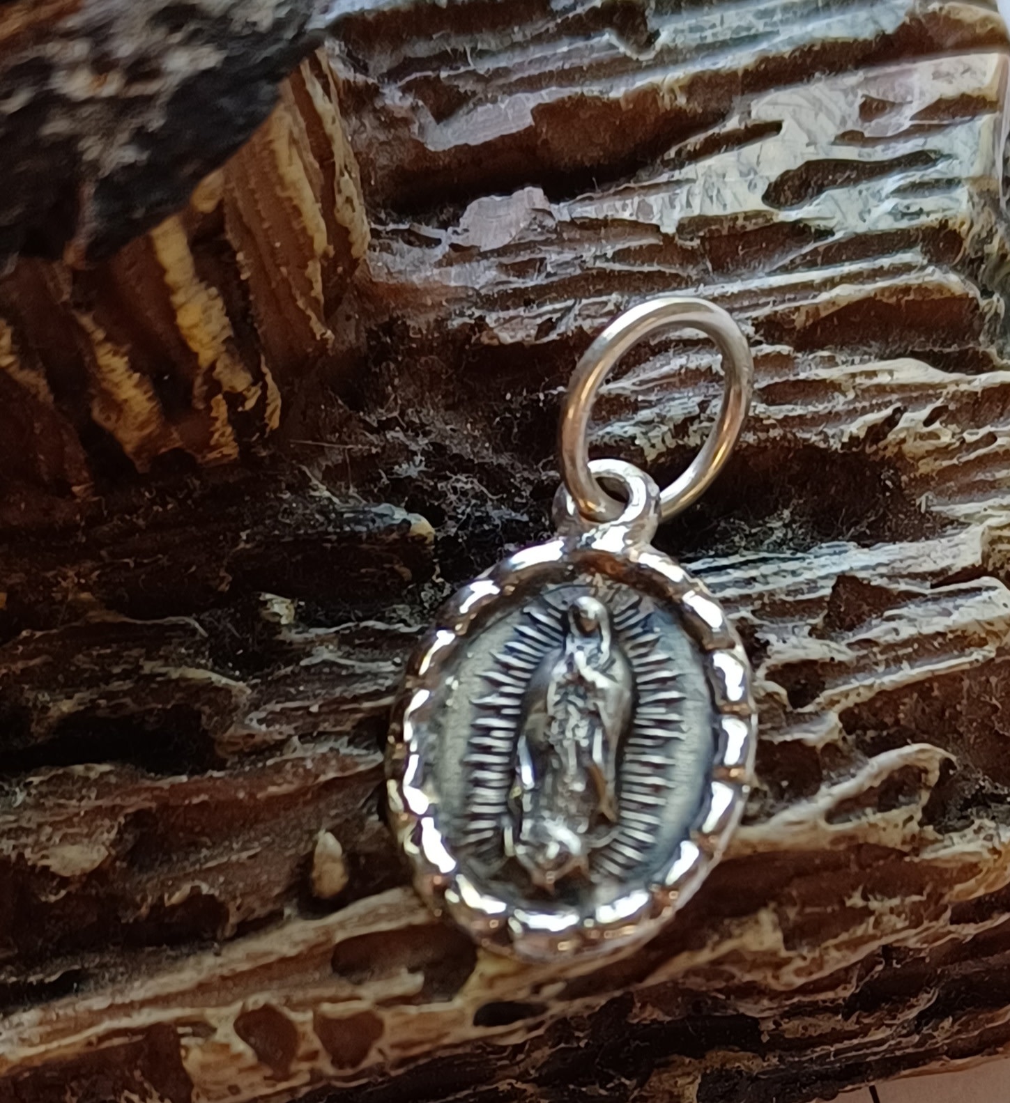 1/2" Oval Guadalupe Sterling Silver Charm