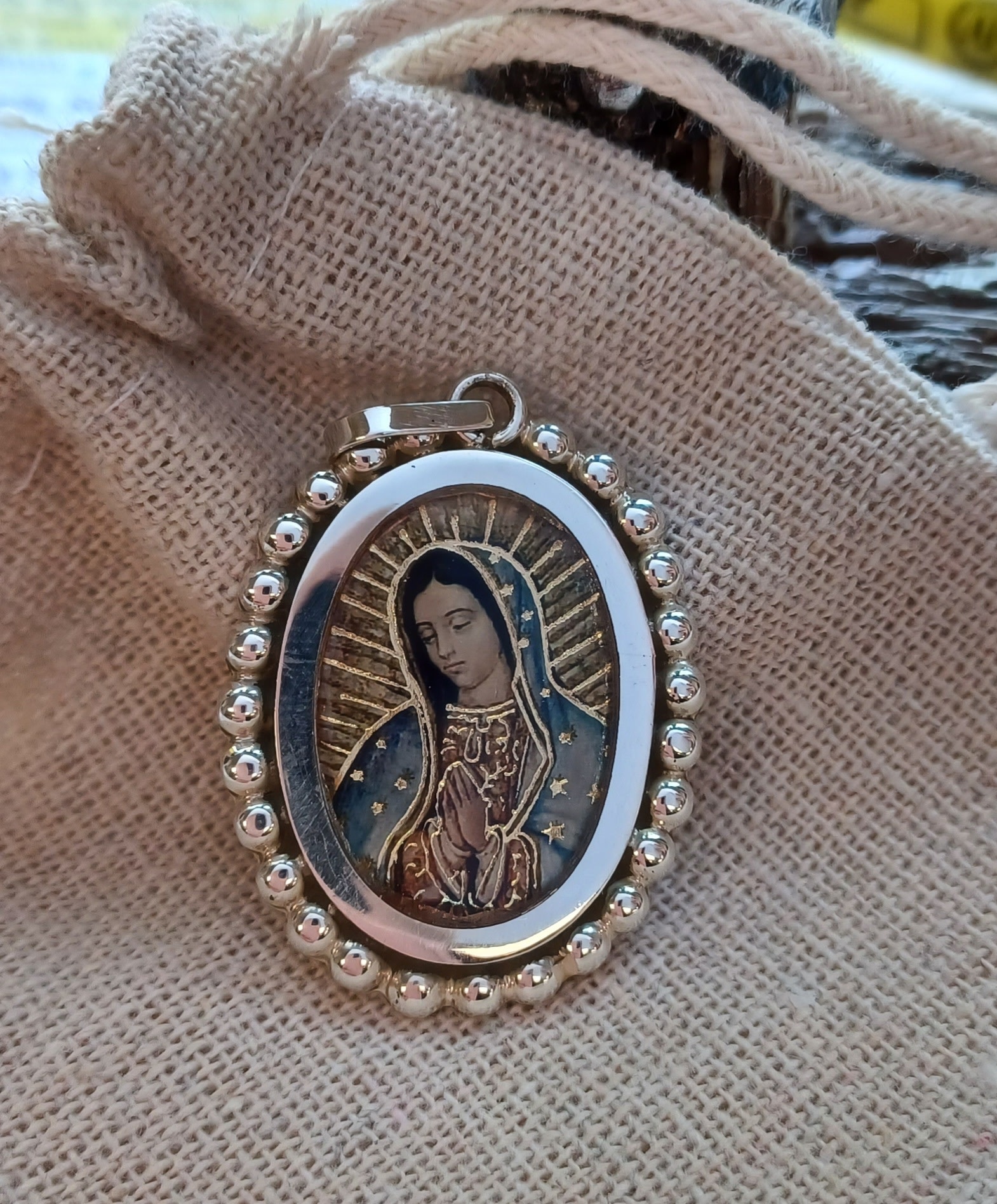 Guadalupe Beaded Pendant Sterling Silver