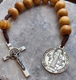 St Benedict Wood Bead Pocket Rosary