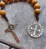 St Benedict Wood Bead Pocket Rosary