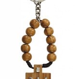 One Decade Wood Bead Rosary Keychain