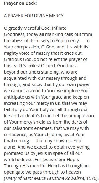 Divine Mercy Prayer Card