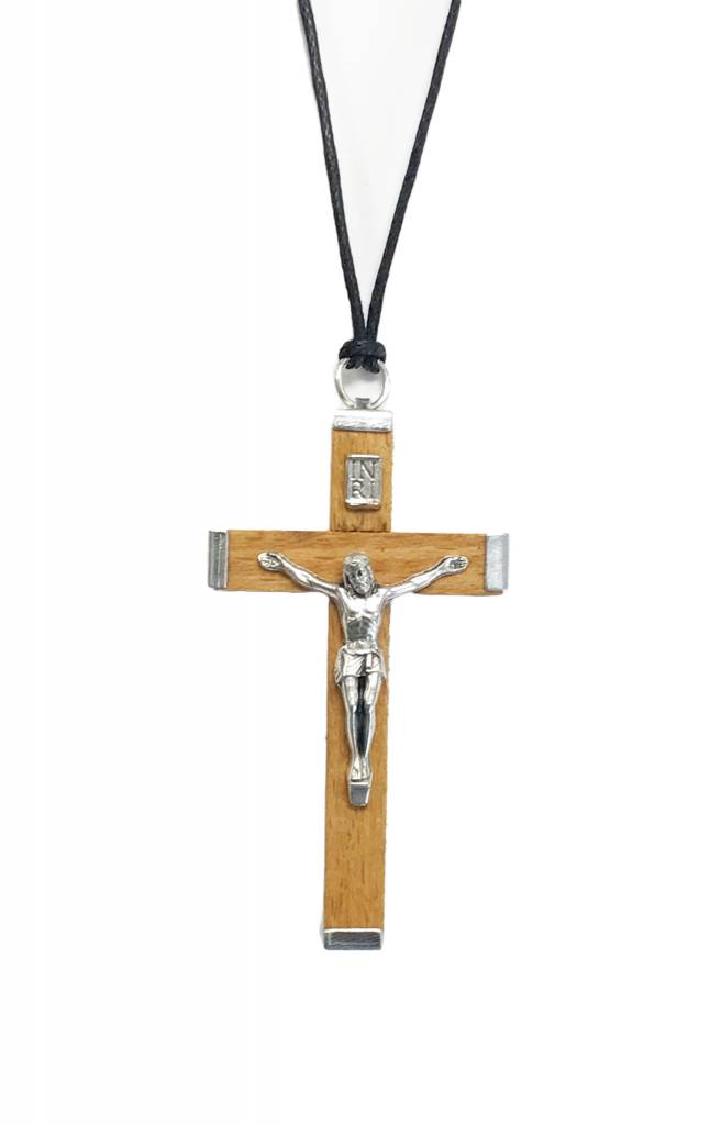 Natural Wood Crucifix w/cord 2.25"