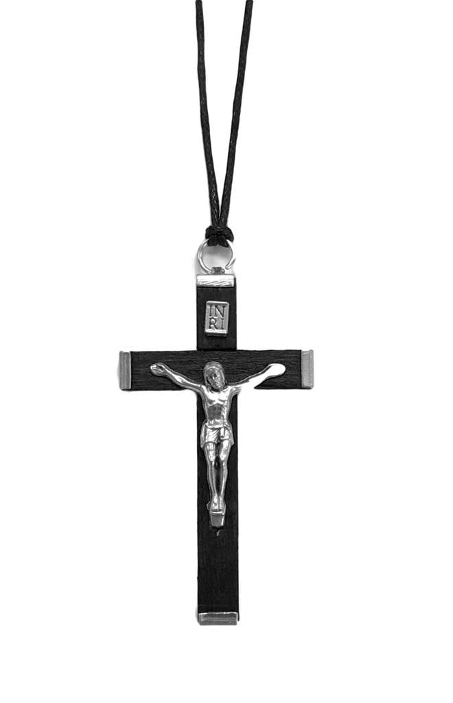 Black Wood Crucifix w/cord 2.25"