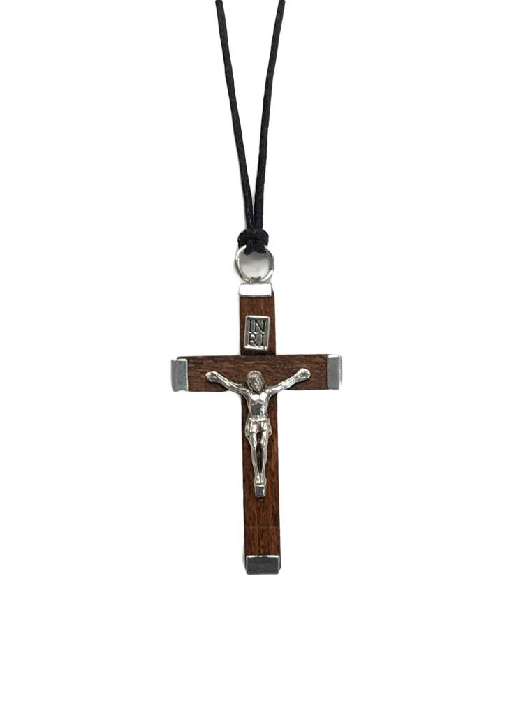 Brown Wood Crucifix w/cord 2.25"