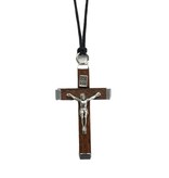 Brown Wood Crucifix w/cord 1.75"