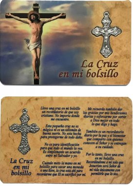 Spanish Cross In My Pocket Prayer Card w/Crucifix