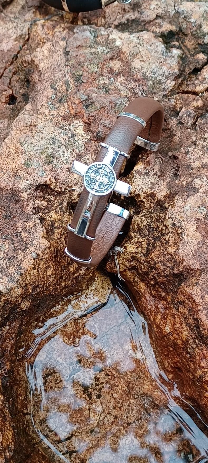 St Ben Leather Cross Bracelet