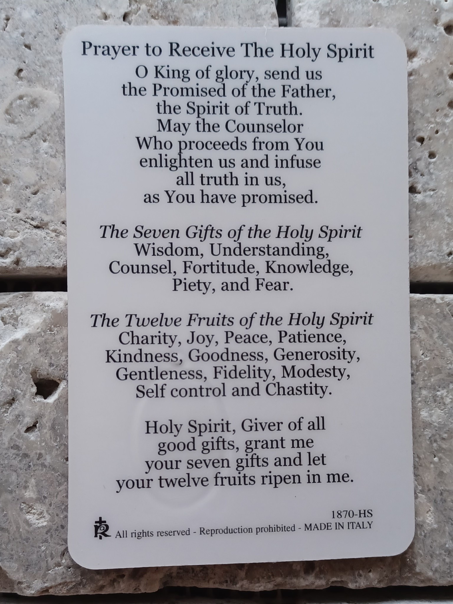 Prayer to Receive The Holy Spirit w/Medal