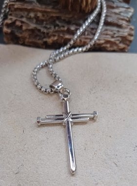 Nail Cross Pendant w/braided chain