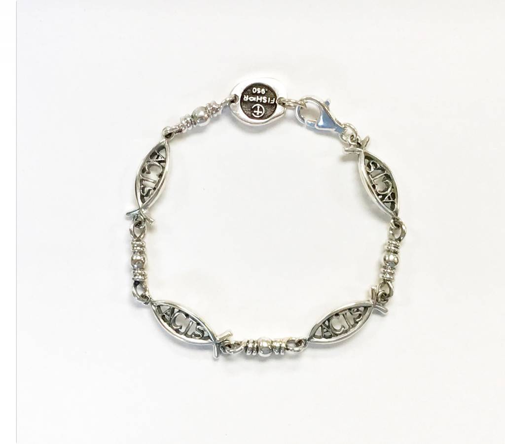 Small ACTS Ichthus Link Sterling Silver Bracelet 7.5