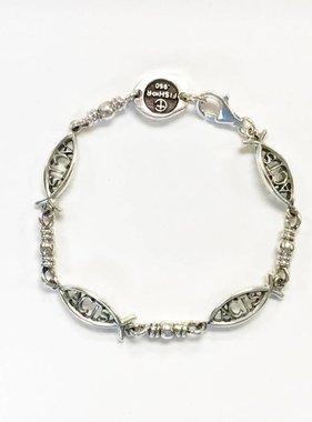 Large ACTS Ichthus Link Sterling Silver Bracelet 8.5