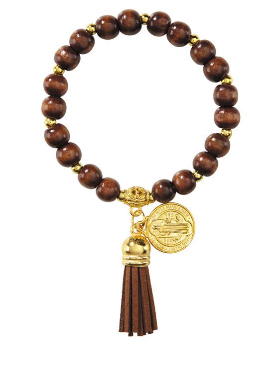 St. Benedict Wooden Charm Bracelet w/Tassel