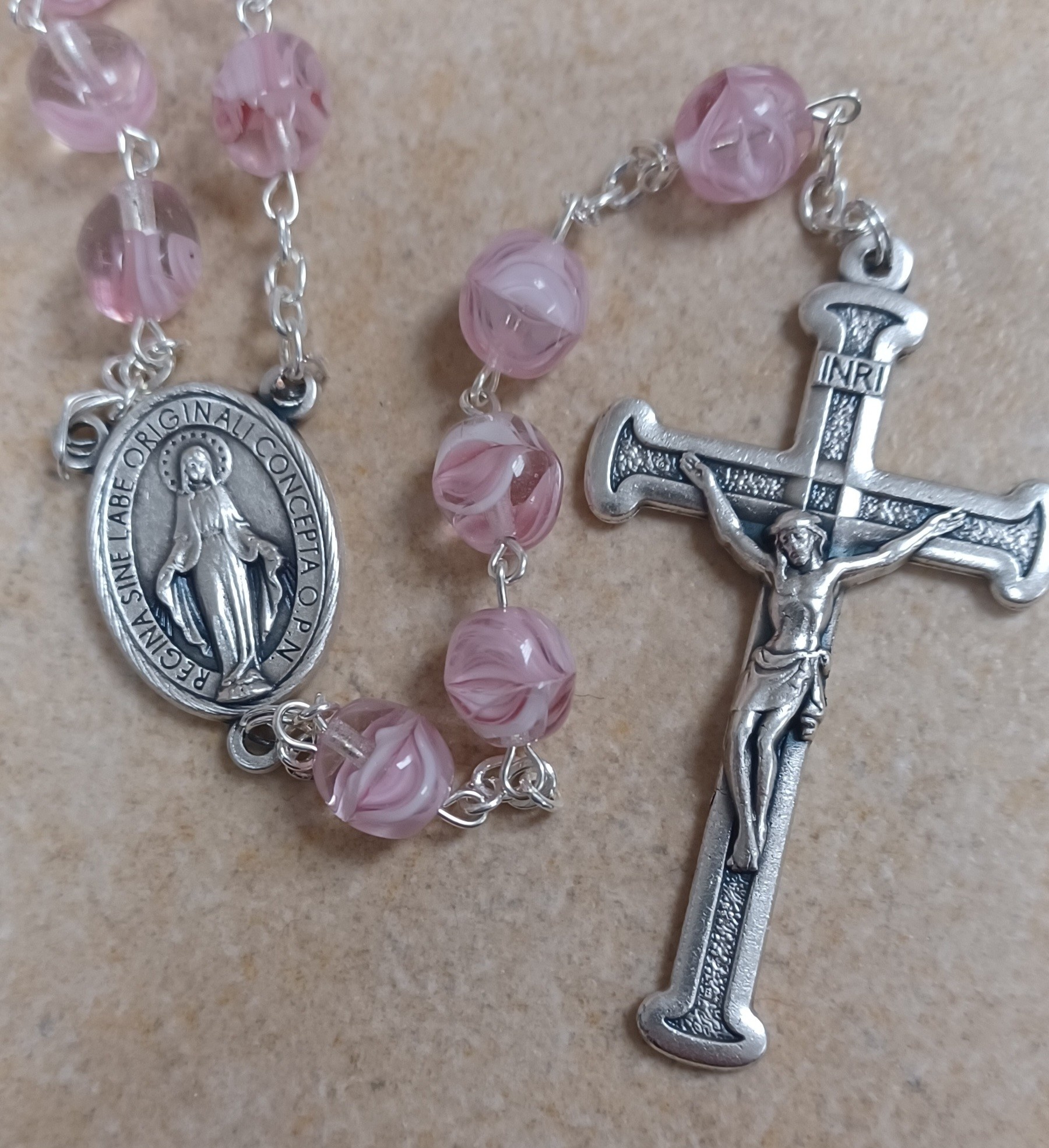 8mm Pink Marbled Rosary