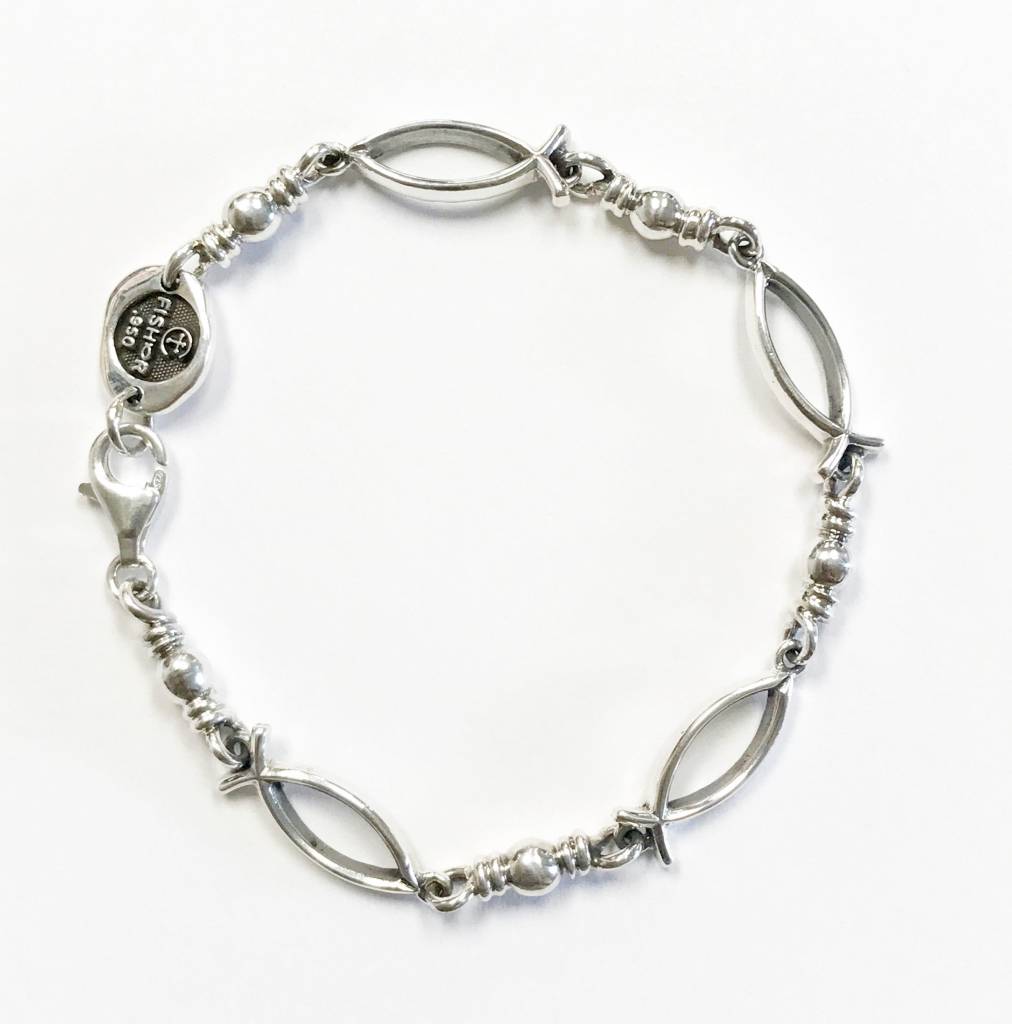 Ichthus Link Sterling Silver Bracelet 7"