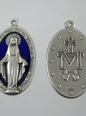 1" Miraculous Medal Blue Pendant w/necklace