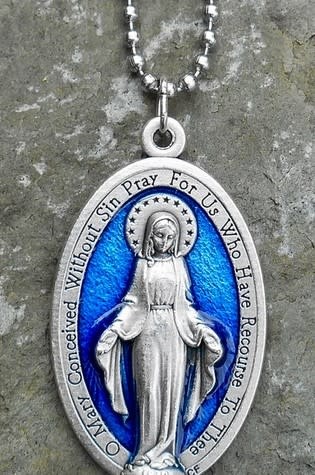 1" Miraculous Medal Blue Pendant w/necklace
