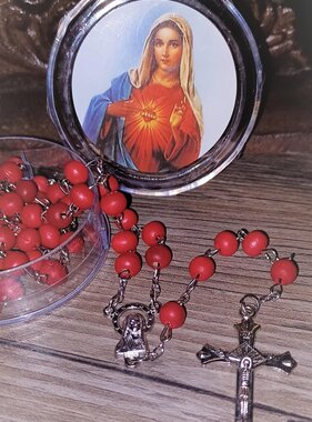 Rose Scented Sacred Heart of Mary Rosary w/case